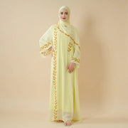 Elegant Crew Neck Long Sleeve Chiffon Abaya Dress with Matching Headscarf (AA230)